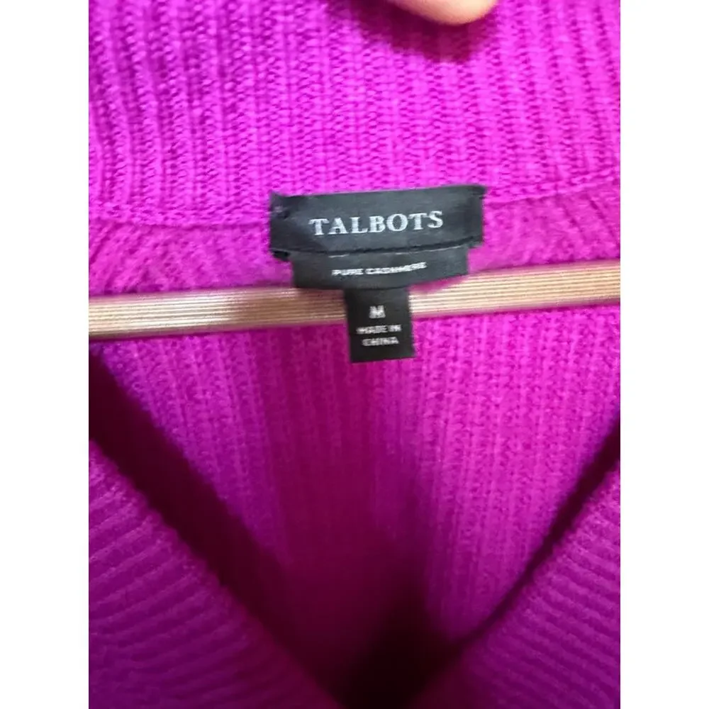 Talbots Cashmere Ribbed V-Neck Pullover Sweater Fuchsia Size Medium